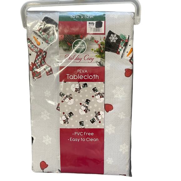 Winter Wonder Snowman Silver Background PEVA Tablecloth 52" x 52" - Picture 1 of 3